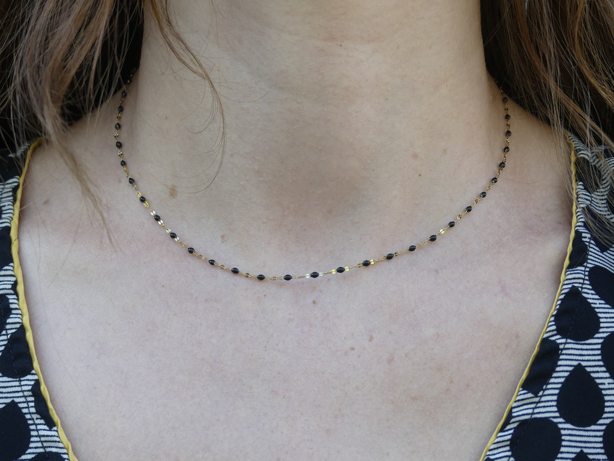 Collier maille émaillée femme – Grain de café plat, acier inoxydable doré noir
