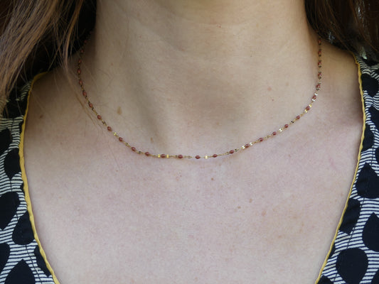 Collier maille émaillée femme – Grain de café plat, acier inoxydable doré sable or