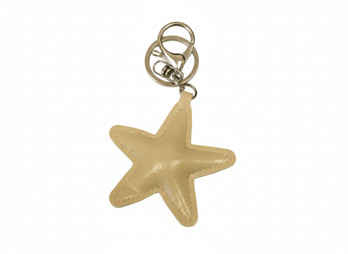 Porte clé étoile en simili cuir beige