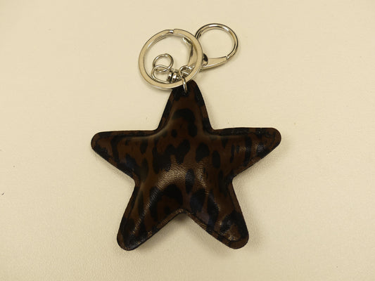 Porte-clé - étoile léopard en simili cuir