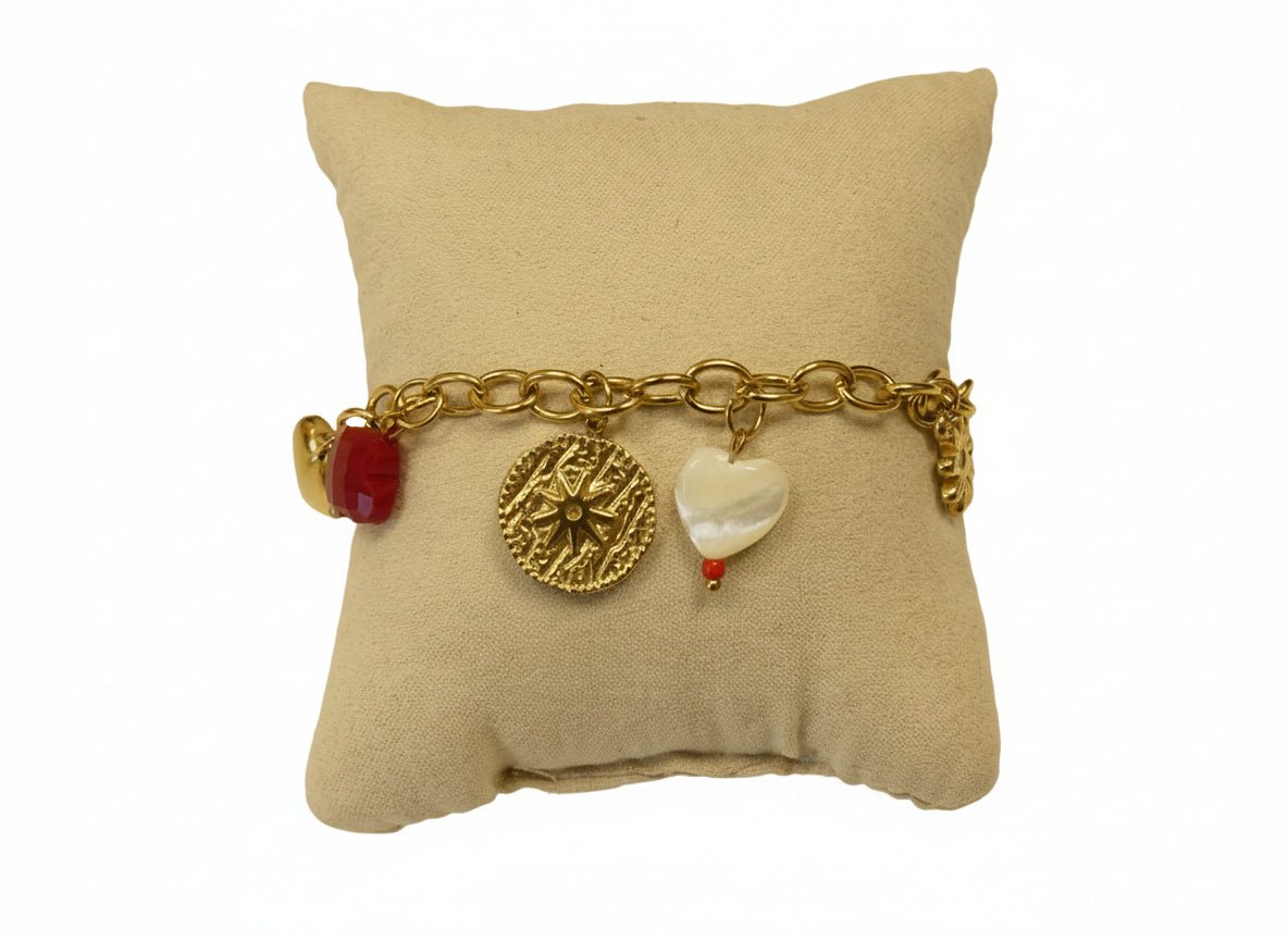 Bracelet acier inoxydable doré charms médaillon étoile et cœur - Les p'tits cadeaux