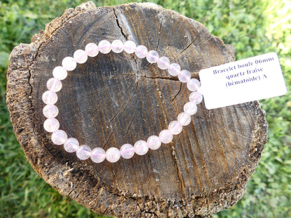 Bracelet boule en quartz fraise de diamètre 6mm.