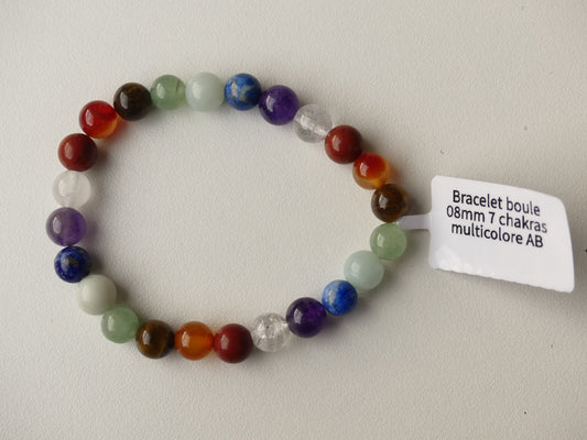 Bracelet boule 08mm 7 Chakras Multicolore AB - Les p'tits cadeaux