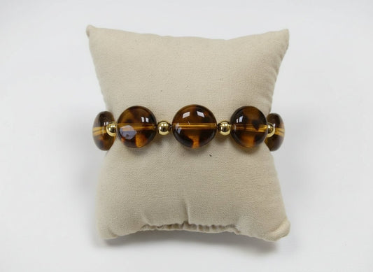 Bracelet Élastique Perles Résine Effet Écaille – Brun Doré