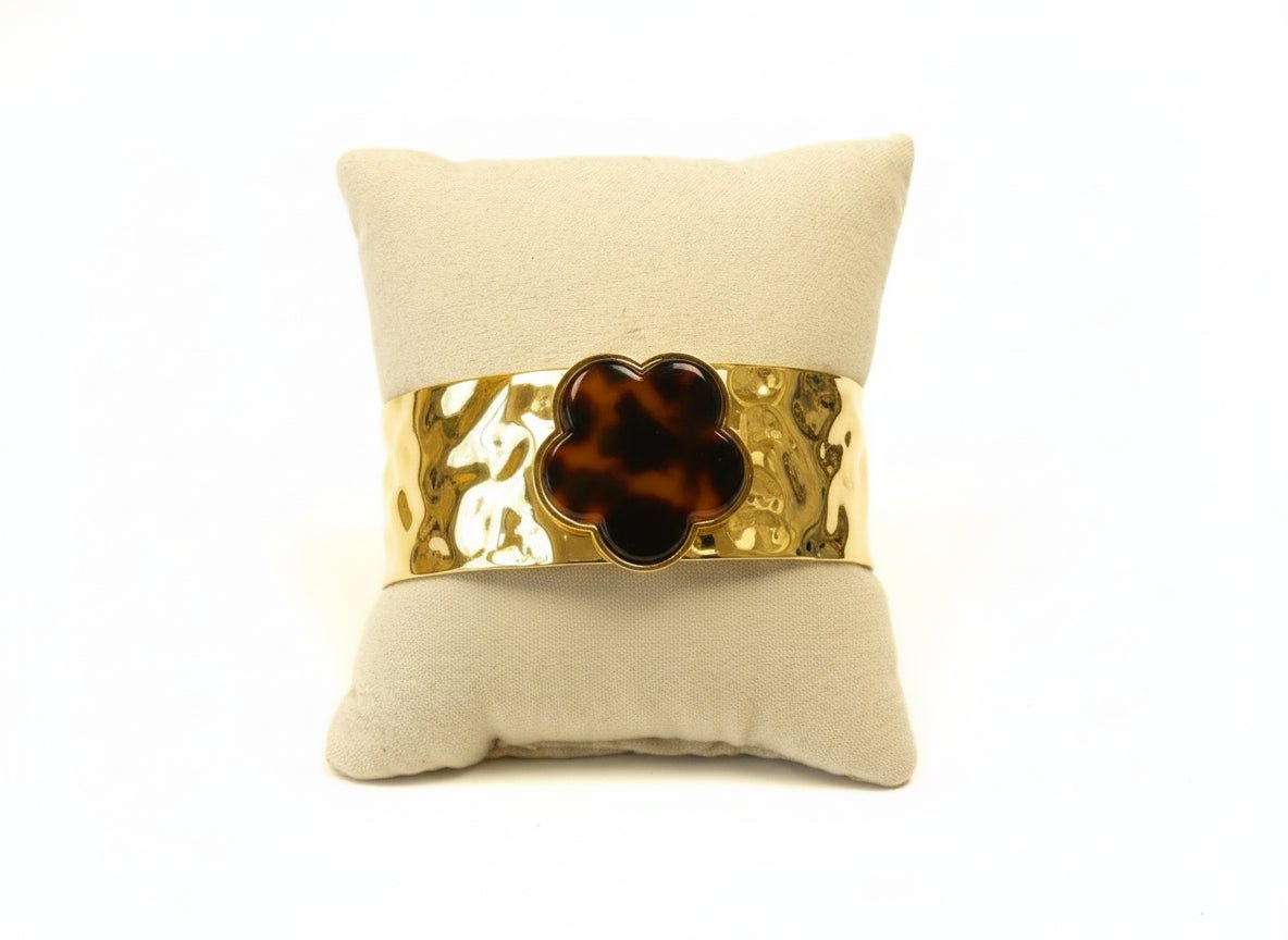 Bracelet Jonc Martelé Trèfle Écaille – Acier Inoxydable