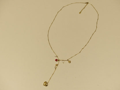 Collier en Y - pampilles coeurs, nacre et perles d'eau douce