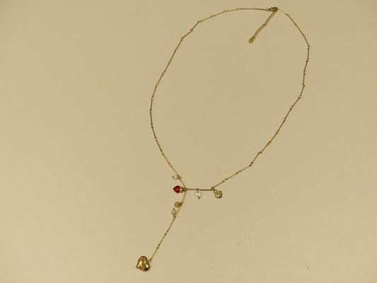 Collier en Y - pampilles coeurs, nacre et perles d'eau douce