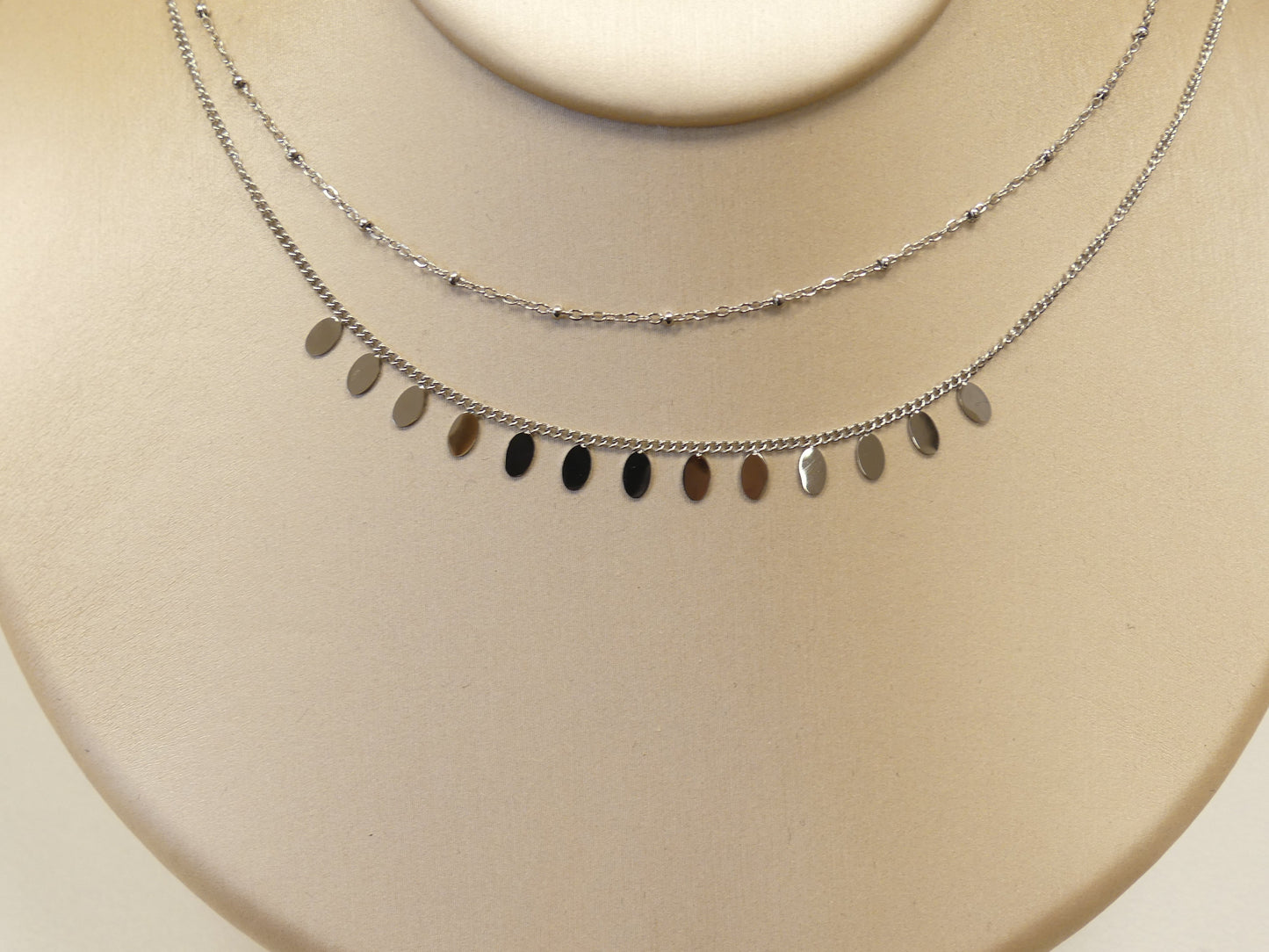 Collier Erikoa - 2 rangs, boules et pampilles ovales - Les p'tits cadeaux