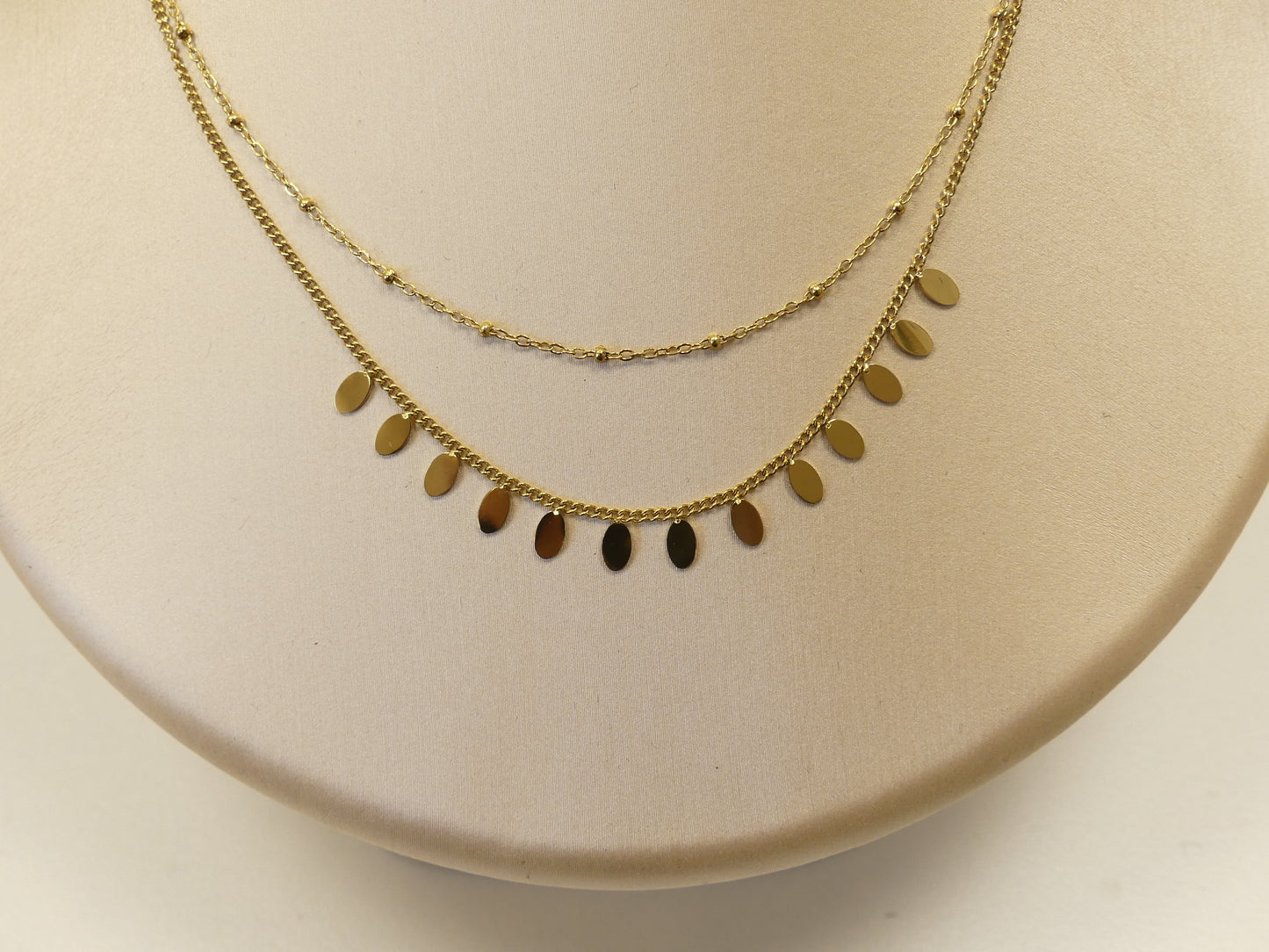 Collier Erikoa - 2 rangs, boules et pampilles ovales - Les p'tits cadeaux