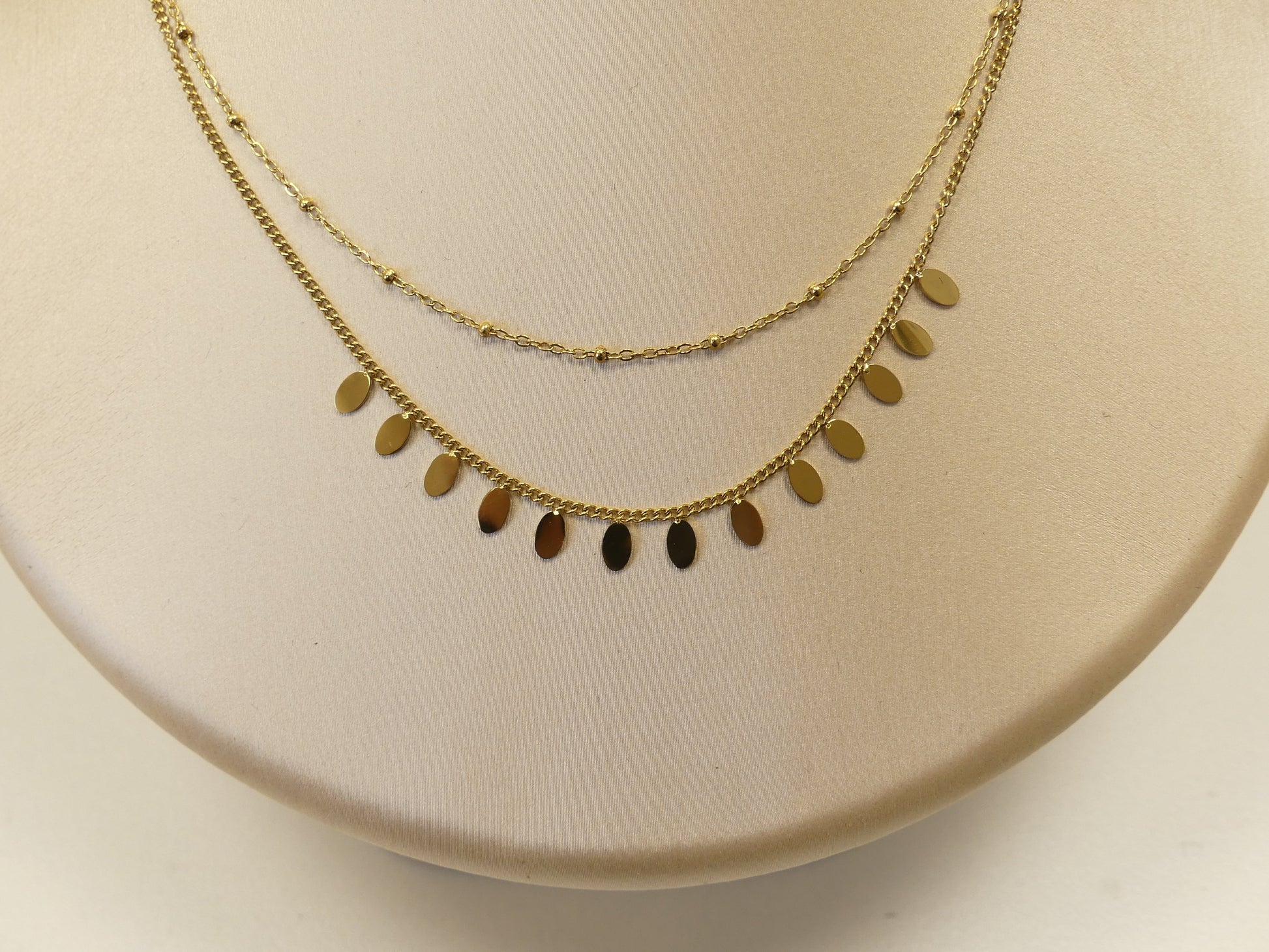 Collier Erikoa - 2 rangs, boules et pampilles ovales - Les p'tits cadeaux