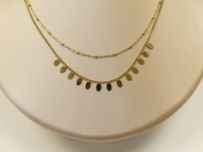 Collier Erikoa - 2 rangs, boules et pampilles ovales - Les p'tits cadeaux