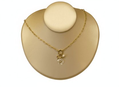 Collier Nhala - maille aux anneaux ovales, rond et breloques (fleur nacrée, papillon et perle d'eau douce) - Les p'tits cadeaux