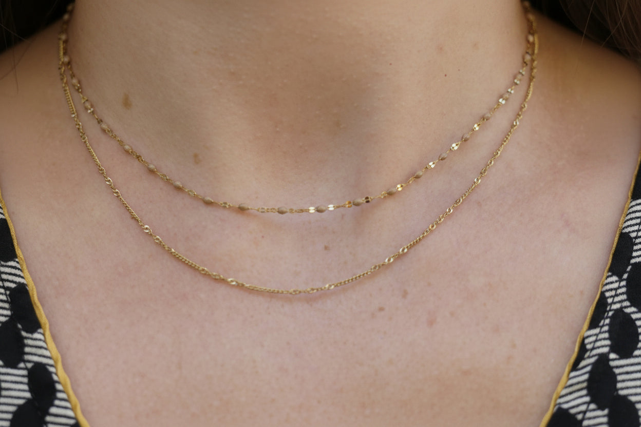collier 2 rang chaine émaillée et maille grain ce café camel
