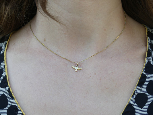 Collier petit oiseau femme et enfant – acier inoxydable doré